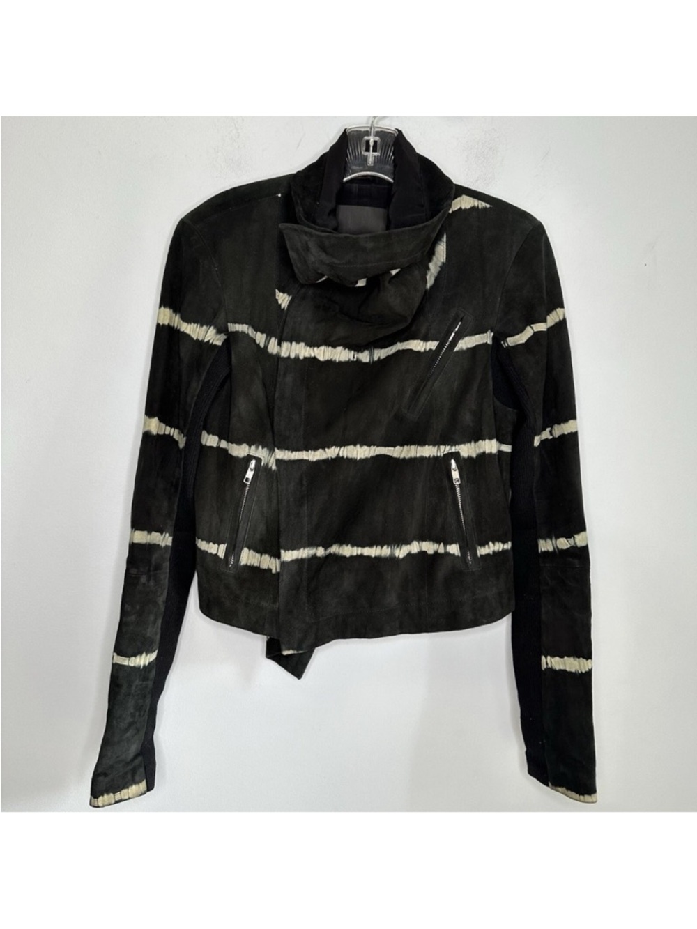 Veda Black Tie-Dye Suede Moto Jacket